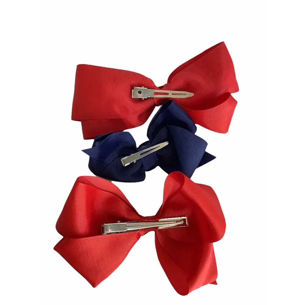 Girl’s Lot of 3 Red & Blue Hair Bow Clips NEW